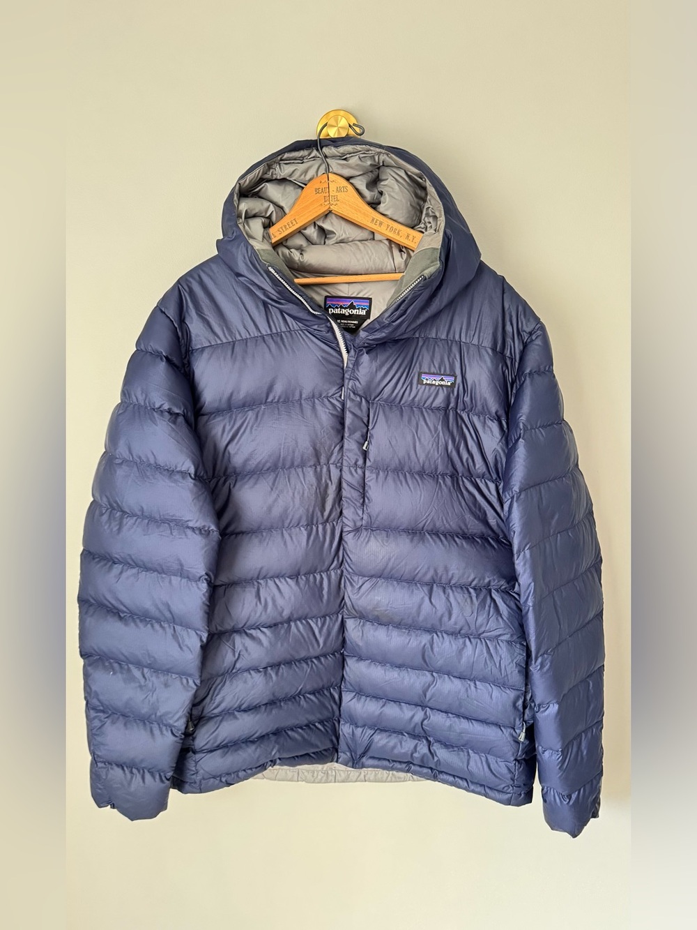 Patagonia Men’s Hi Loft Down Sweater Hoody Dark Navy Hooded Puffer Jacket XL